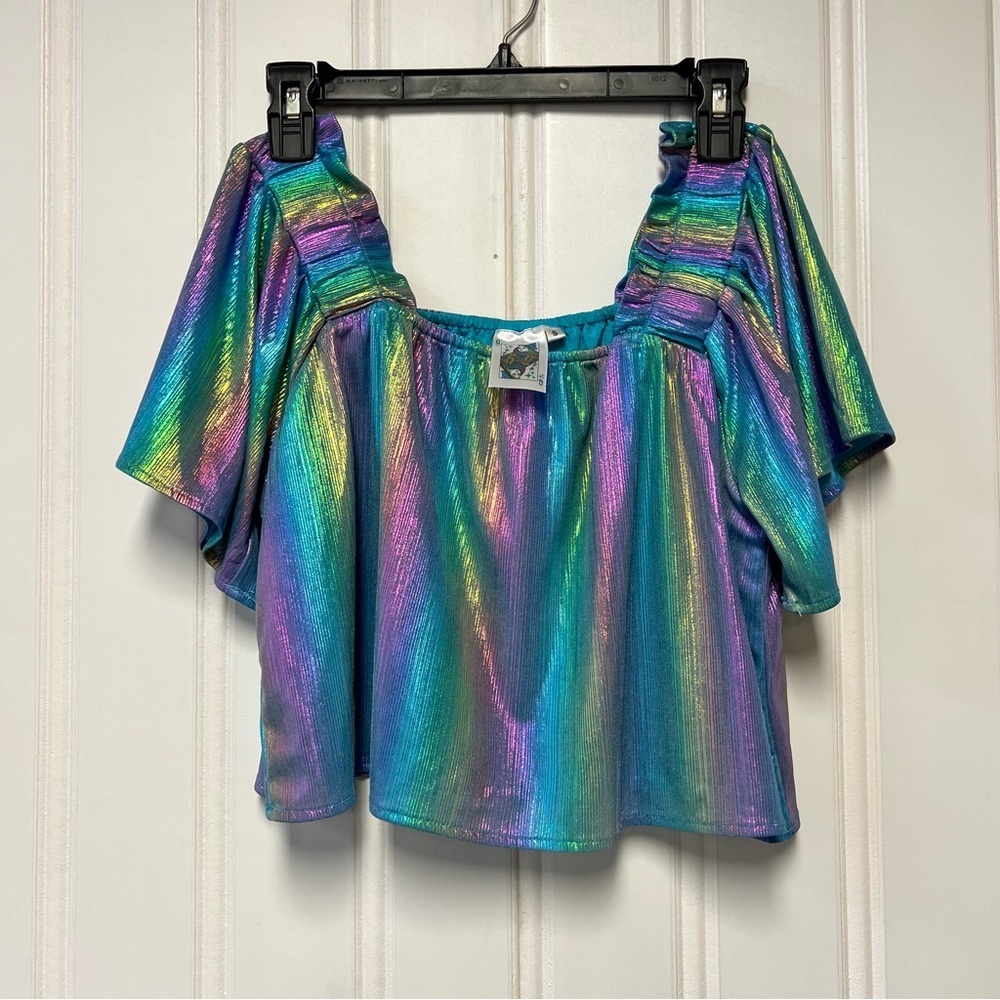 Queen of Sparkles metallic iridescent rainbow off the shoulder women’s small - Picture 3 of 6